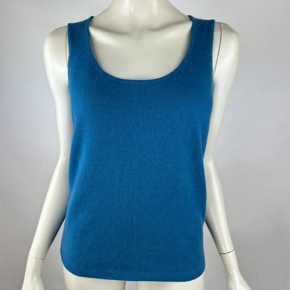 Neiman Marcus Cashmere‎ Tank Top Women M EUC Sleeveless Stretch Scoop Neck Blue - Picture 1 of 9